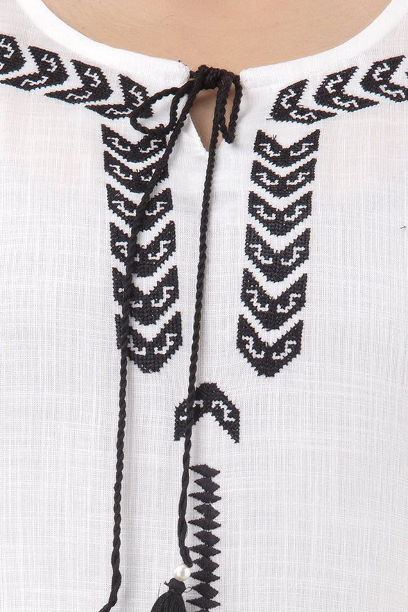 Women's Embroidered Viscose Rayon Regular Top (White) - Charu USA