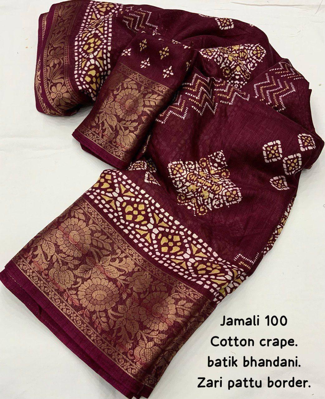 Women's Jamli Soft Cotton Crape Saree With Blouse - A2M