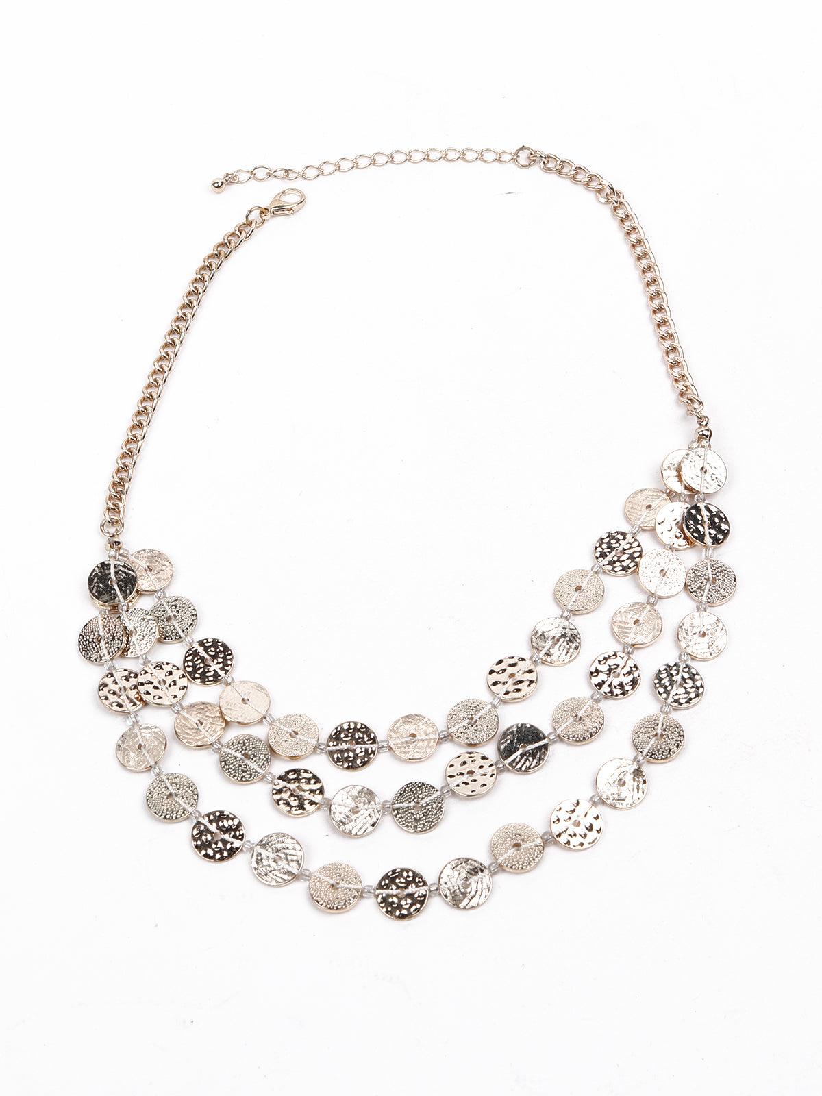 Women's Layered Button Styled Necklace-Silve