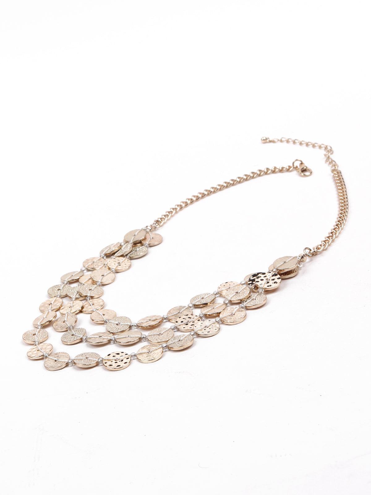 Women's Layered Button Styled Necklace-Silve