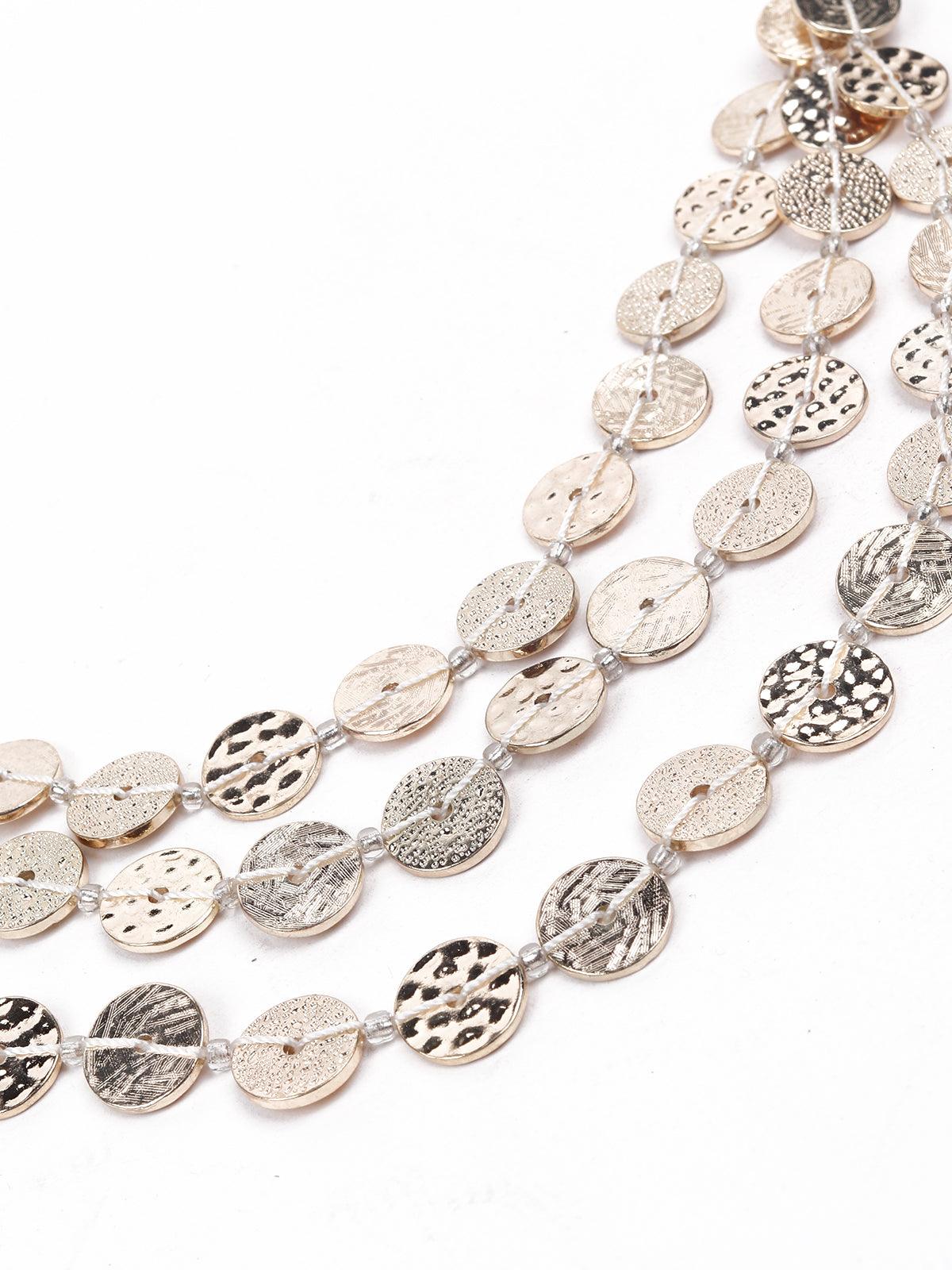 Women's Layered Button Styled Necklace-Silve