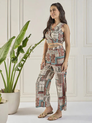 winered-women-overlaped-lapel-collar-co-ord-set