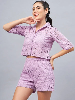 winered-woman-schiffli-shirt-shorts-co-ord-set