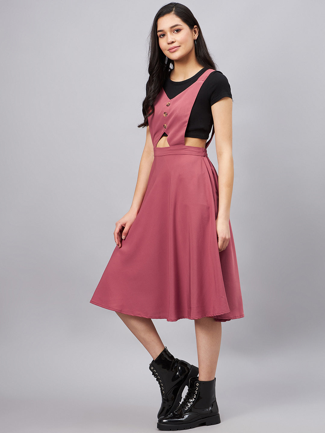 Women's Pink Cut-Out Pinafore Flared Dress Pink / S | Trendia Global Women's Pink Cut-Out Pinafore Flared Dress Pink / S | Trendia Global