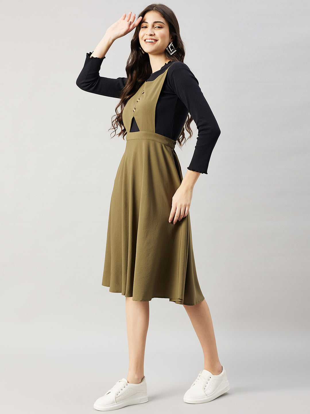 Women's Green Pinafore Flared Dress Green / S | Trendia Global Women's Green Pinafore Flared Dress Green / S | Trendia Global