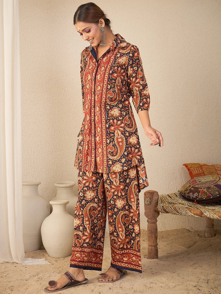 Women's Rust Paisley print Hi-Low Co-ord Set