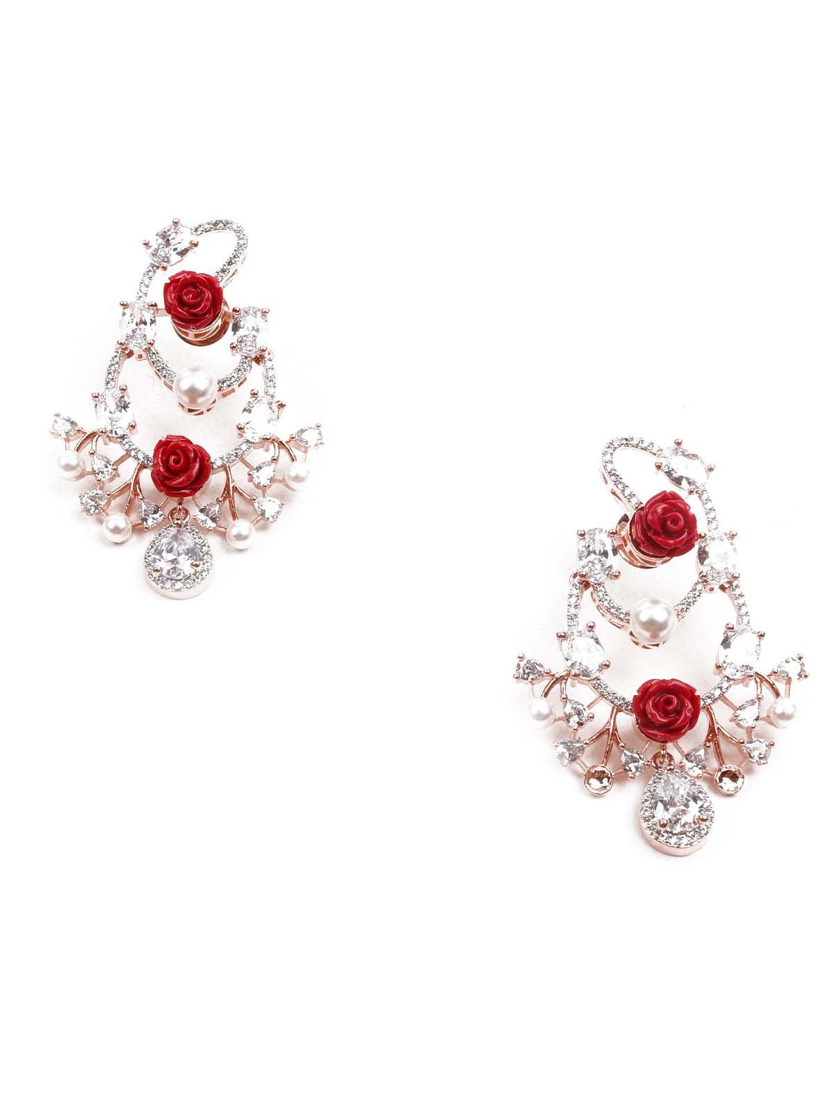 Women's Luxuriant Rose Studded Dangling Earring