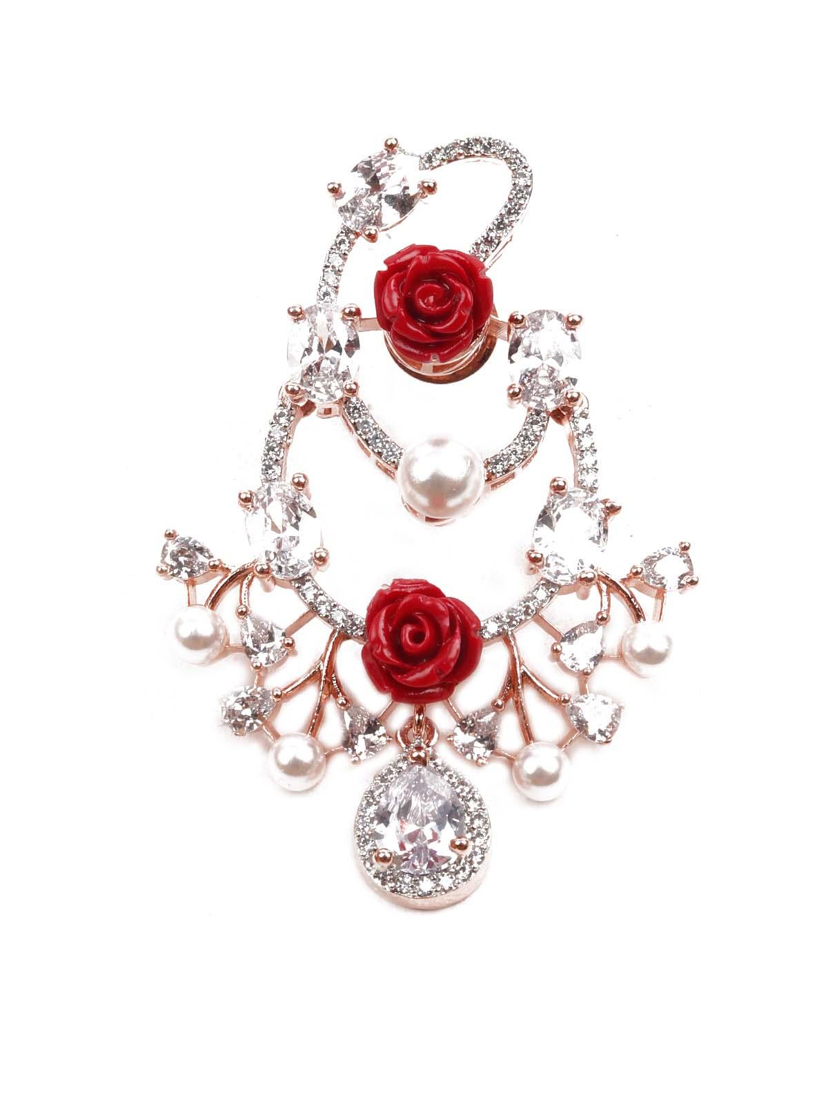 Women's Luxuriant Rose Studded Dangling Earring