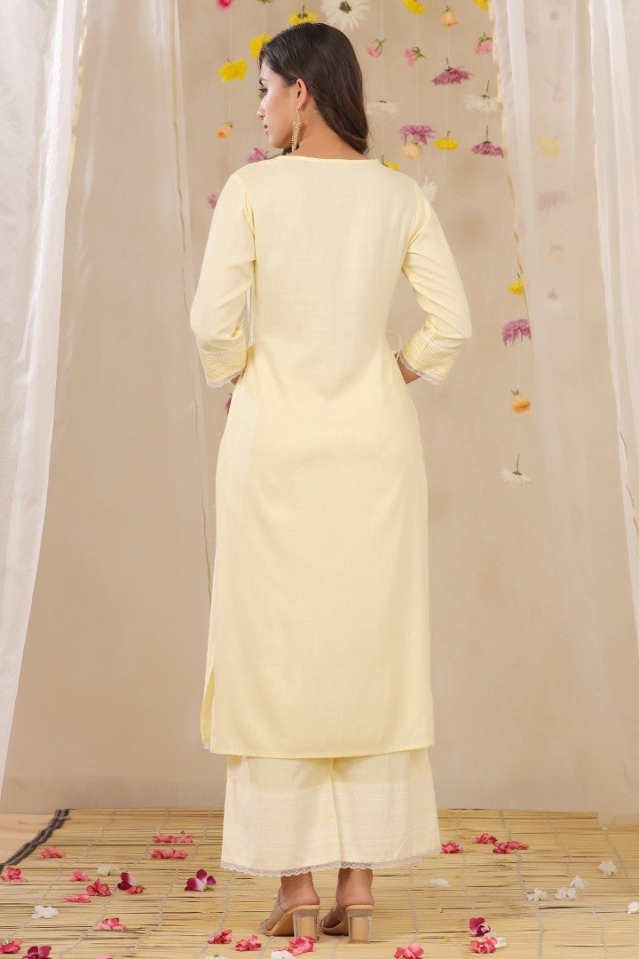 Women's Yellow Cotton Blend Printed Kurta Set