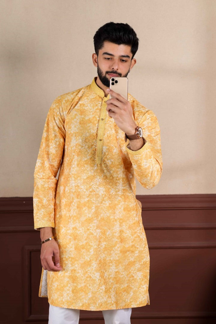 Men's Gold Cotton Blend Solid Kurta Set - Panjari Store