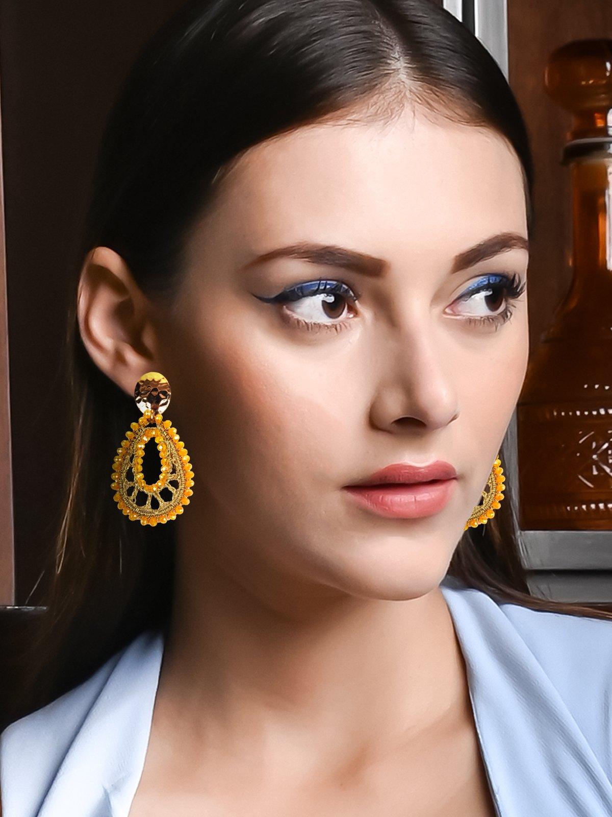 Women's Mango Yellow Beaded Teardrop Earring