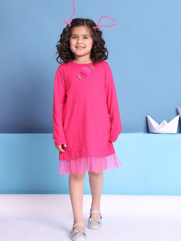 Girl's Pink Cotton Solid Dress