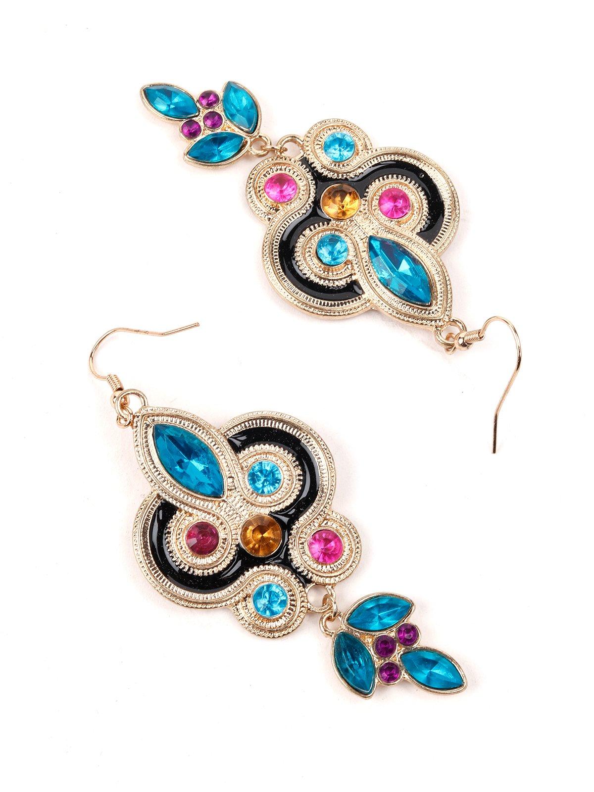 Women's Metallic Gold And Turquoise Blue Dangle
