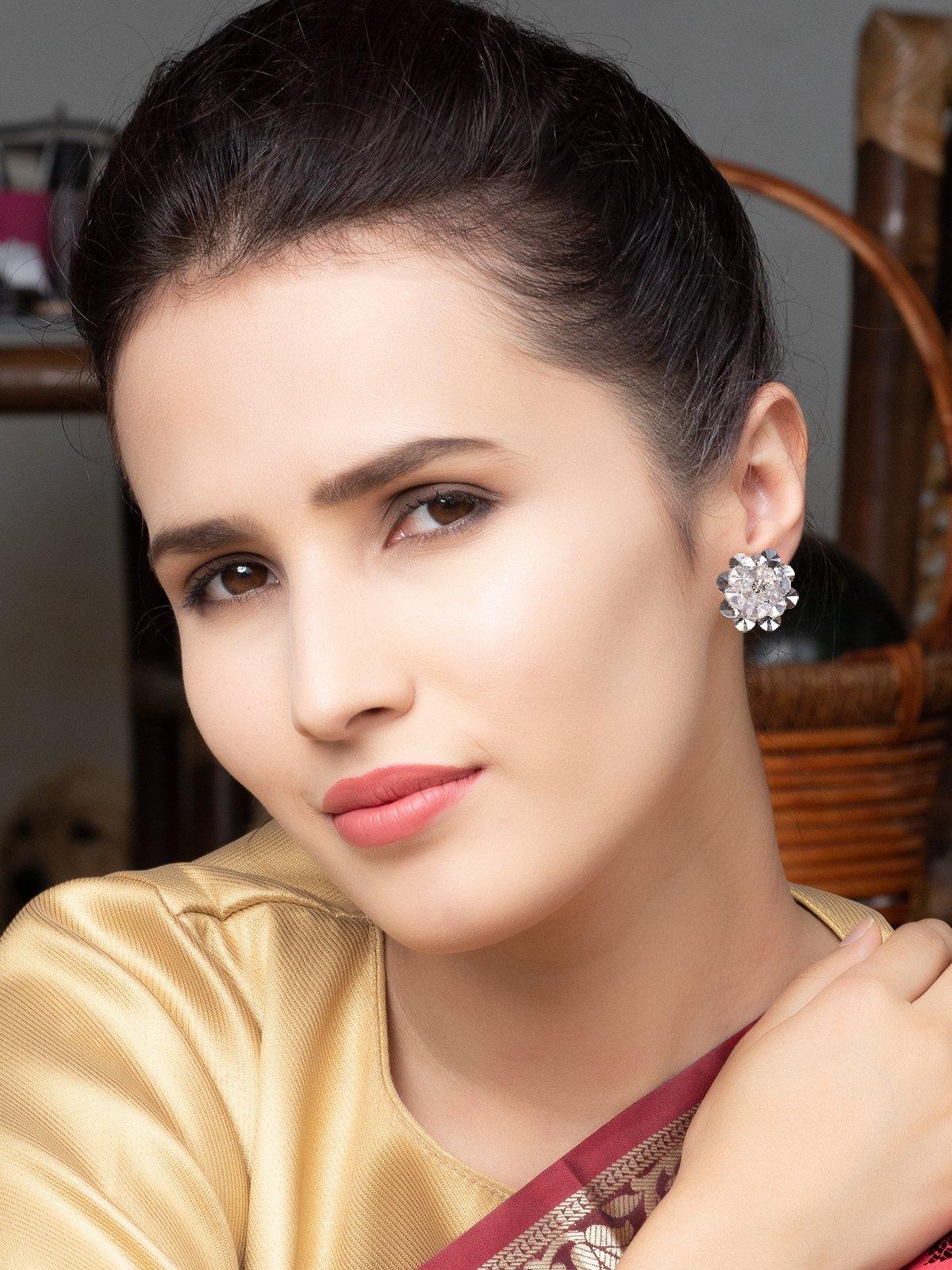 Women's Modern, Delicate Flower-Shaped Clear Statement Earring