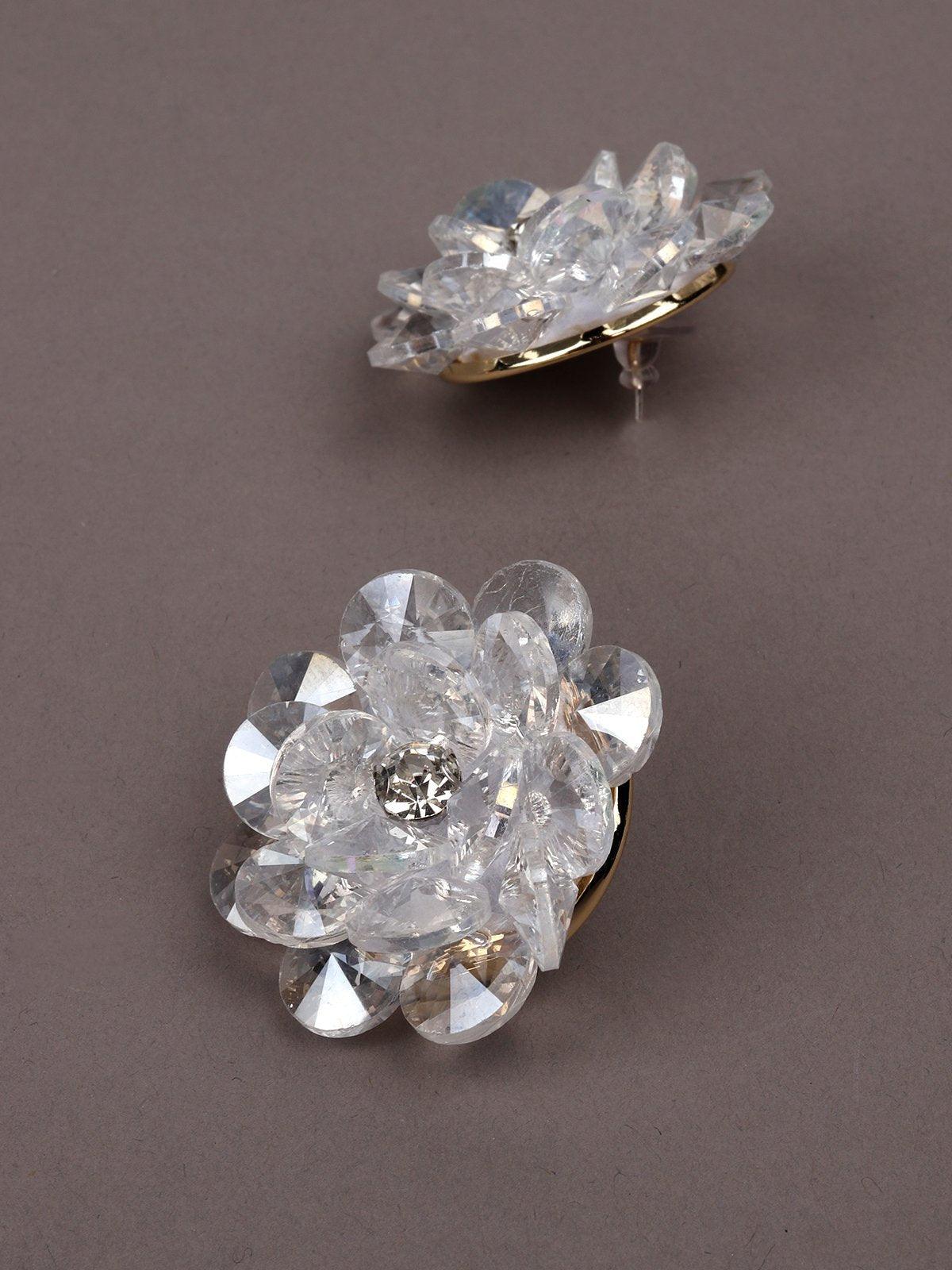 Women's Modern, Delicate Flower-Shaped Clear Statement Earring