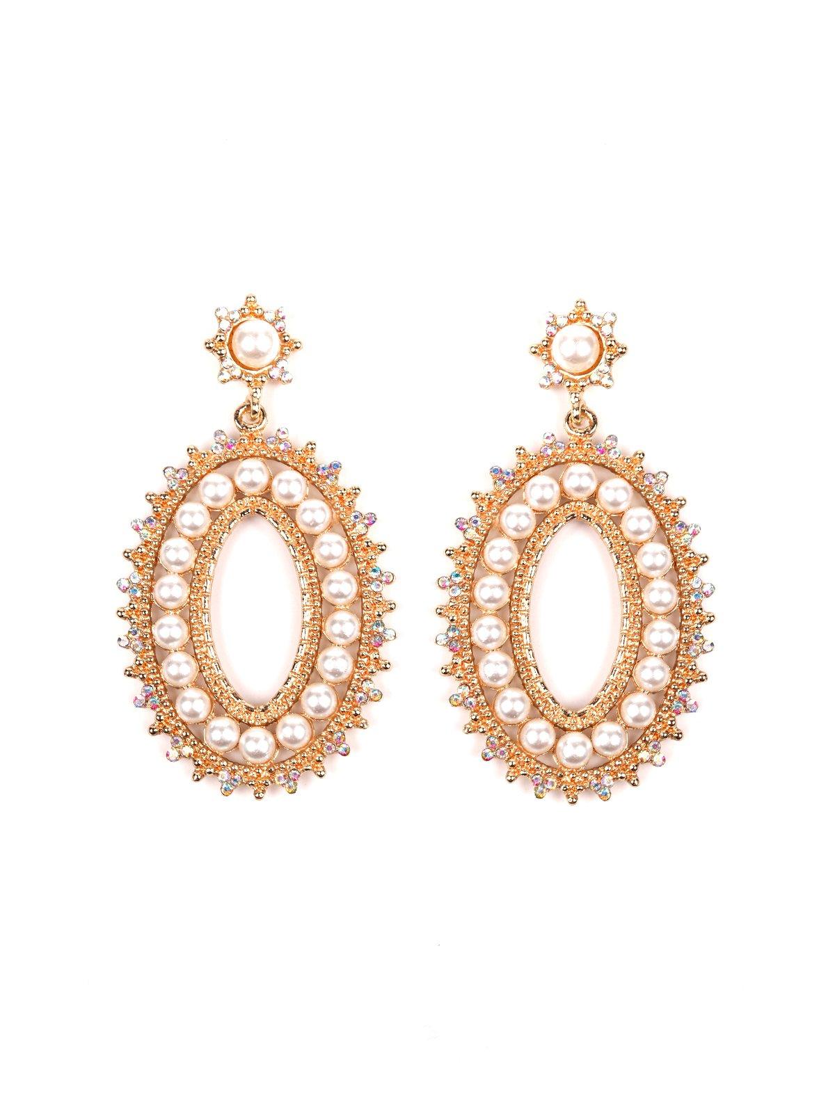 Women's Moti Metallic Gold Drop Hoop Earring