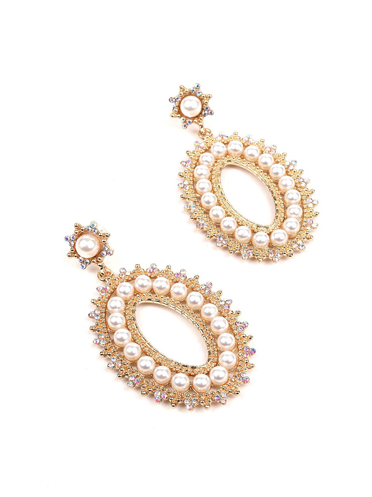 Women's Moti Metallic Gold Drop Hoop Earring