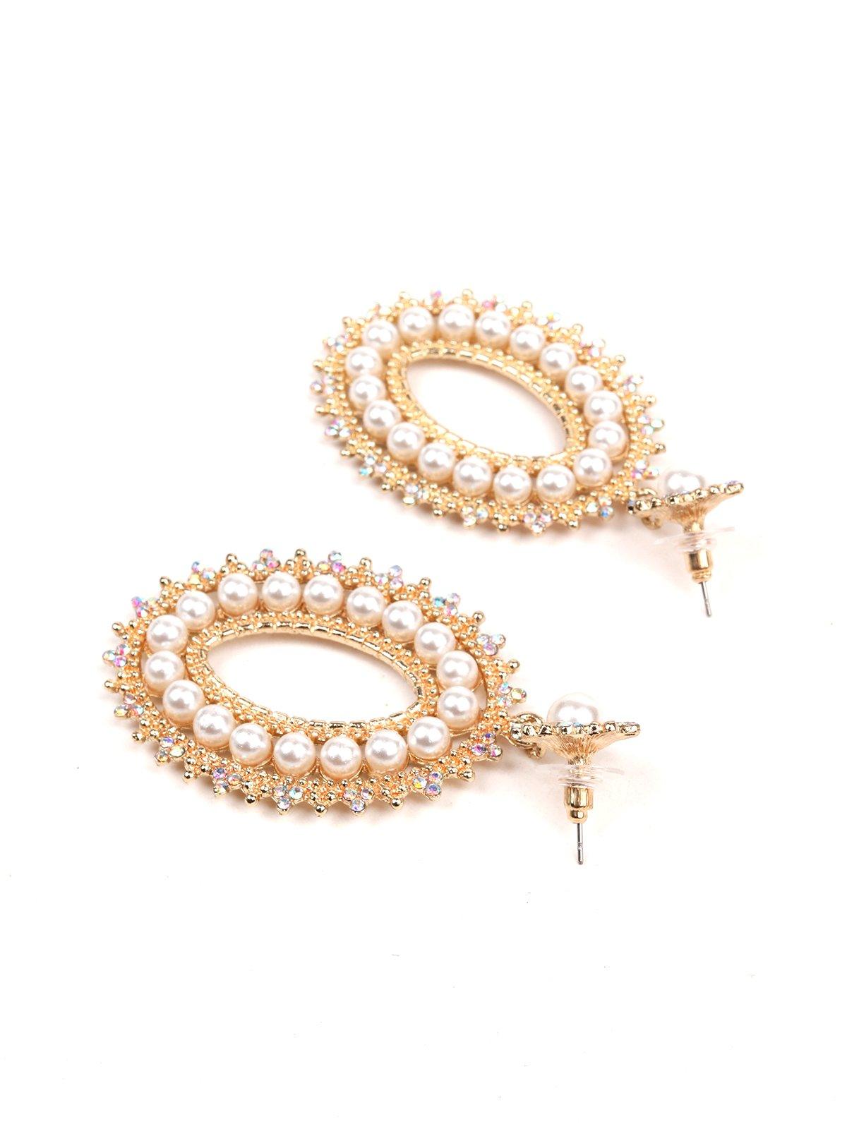 Women's Moti Metallic Gold Drop Hoop Earring