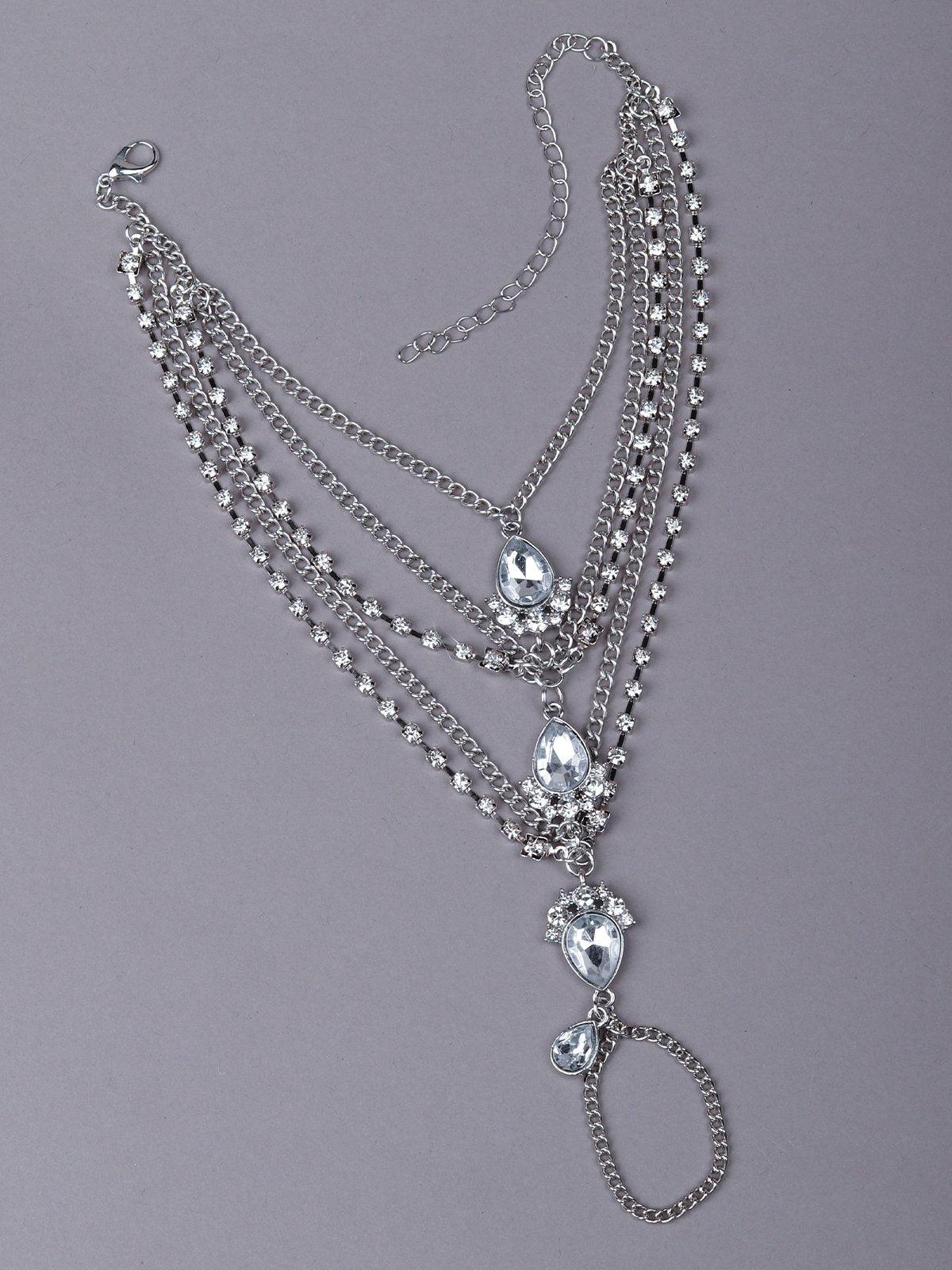 Women's Multi-Layered Chain Embedded Hathphool-Silve