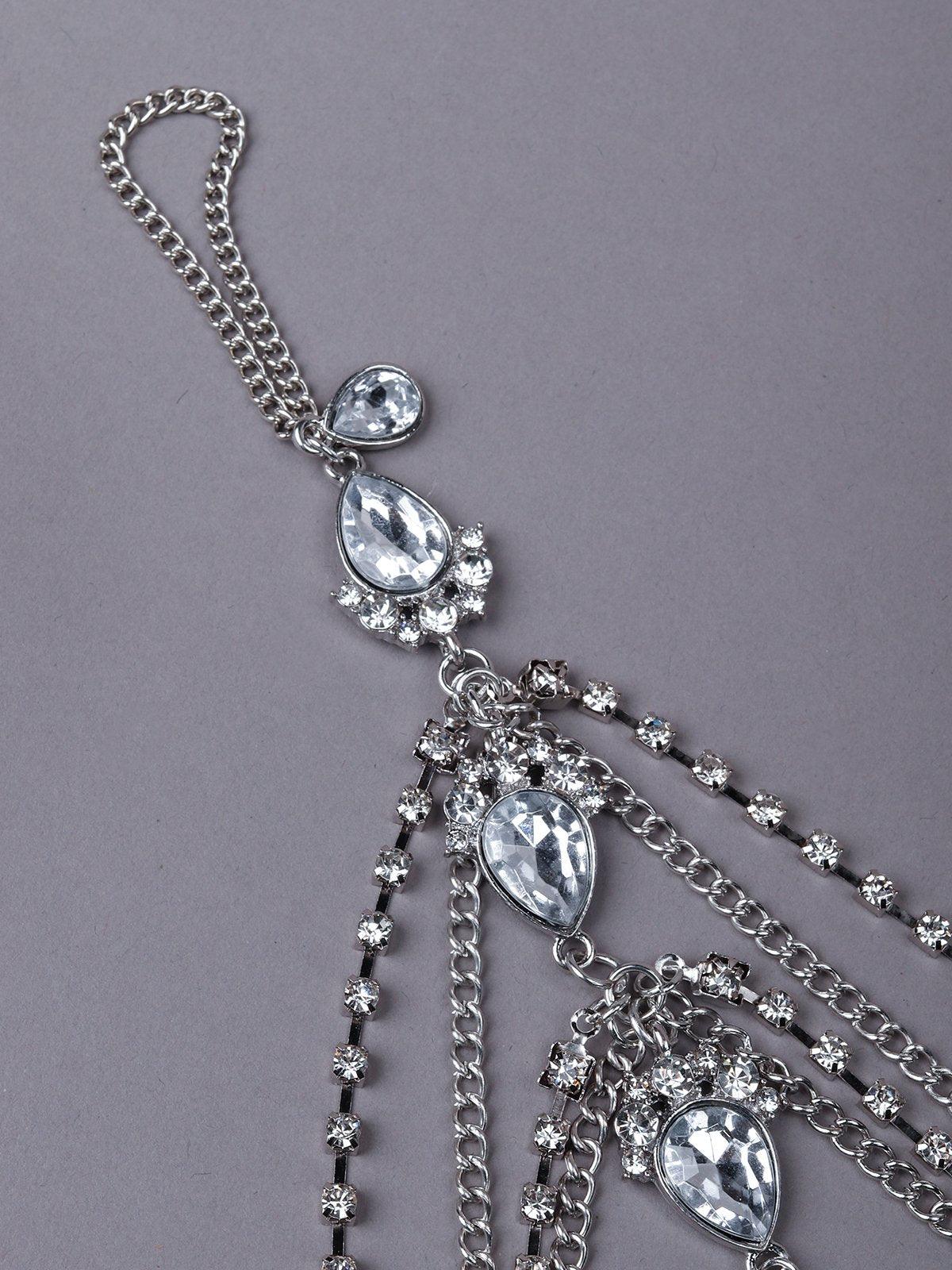 Women's Multi-Layered Chain Embedded Hathphool-Silve