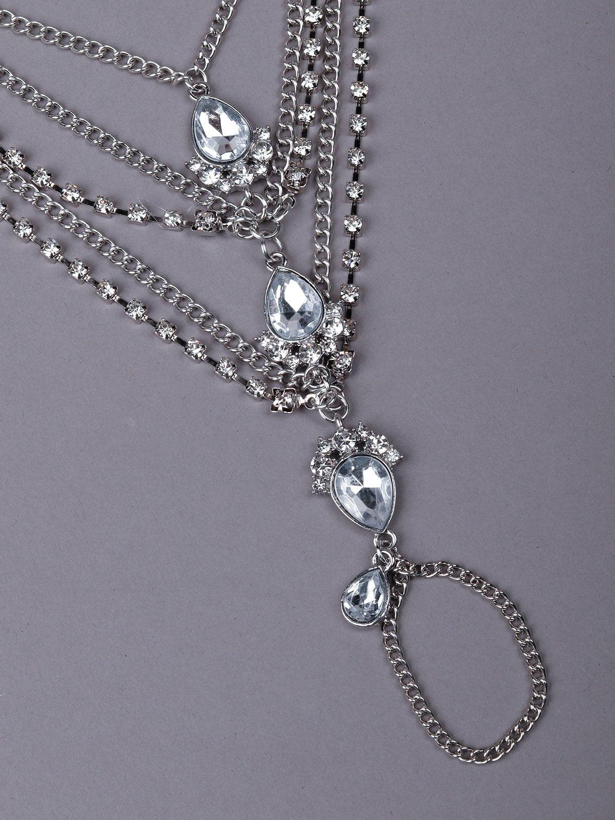 Women's Multi-Layered Chain Embedded Hathphool-Silve