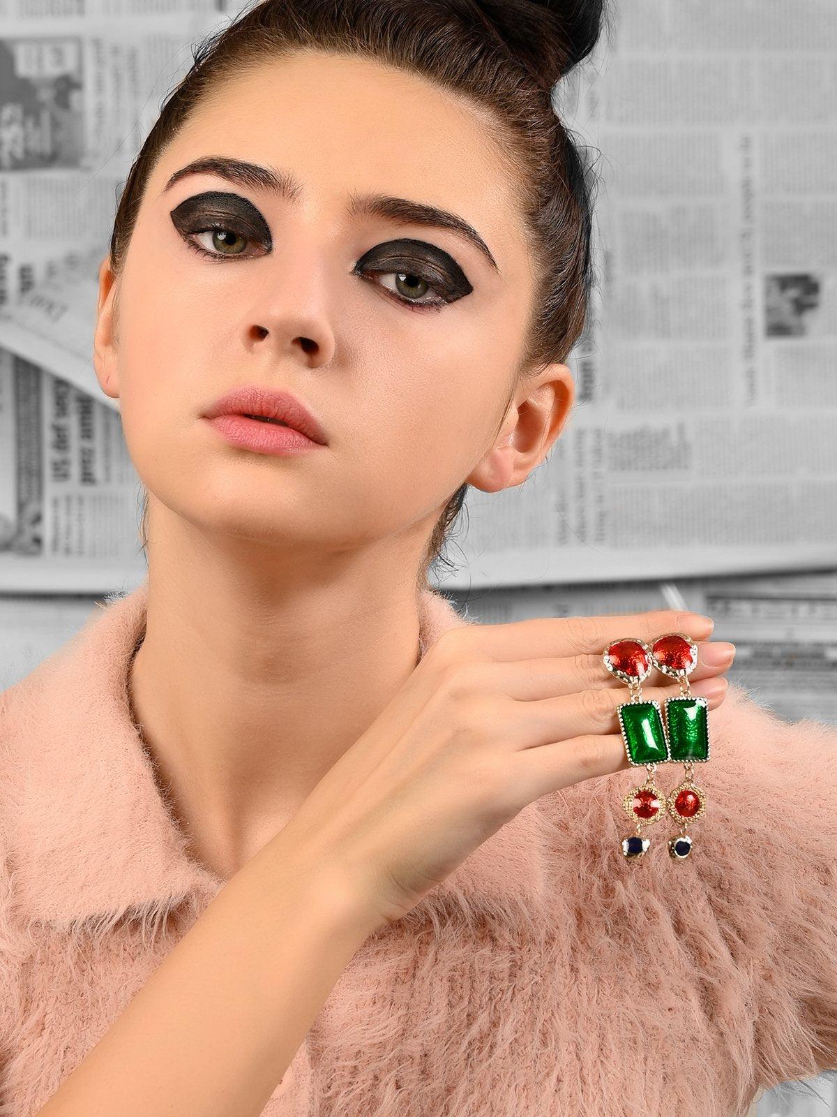 Women's Multicolor Stone Embellished Ethnic Earring