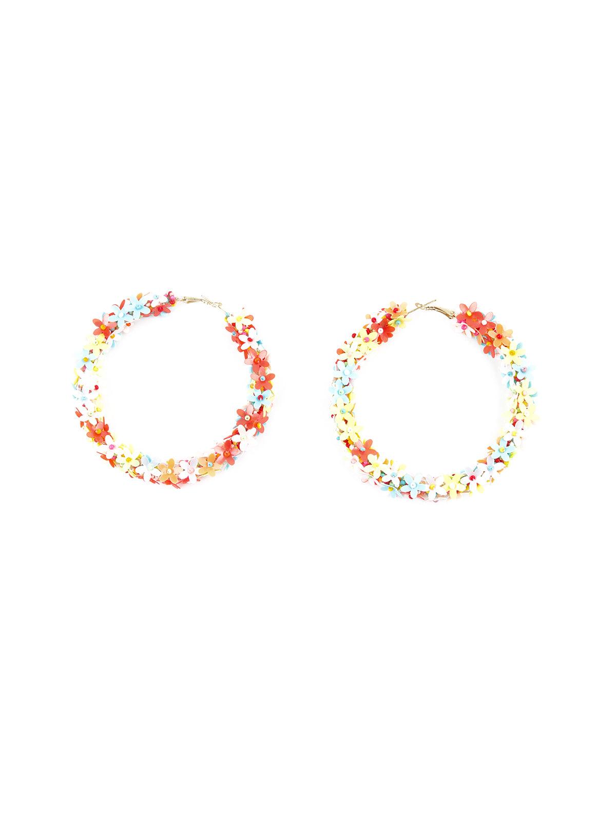 Women's Multicolour Floral Hoop Earring