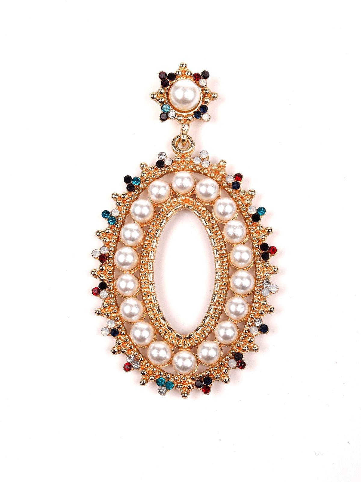 Women's Multicolour Moti Metallic Gold Drop Hoop Earring