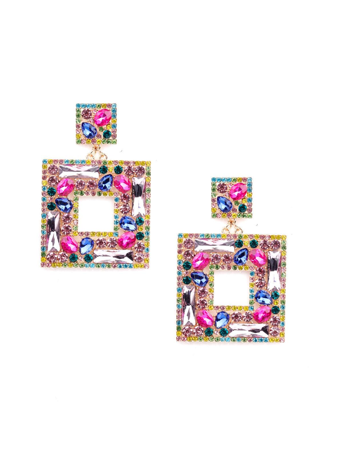 Women's Multicolour Sqaure Shaped Drop Earring