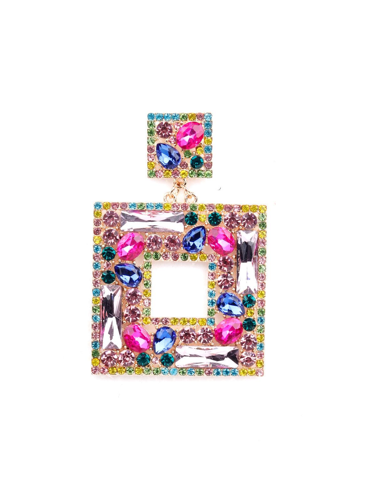 Women's Multicolour Sqaure Shaped Drop Earring