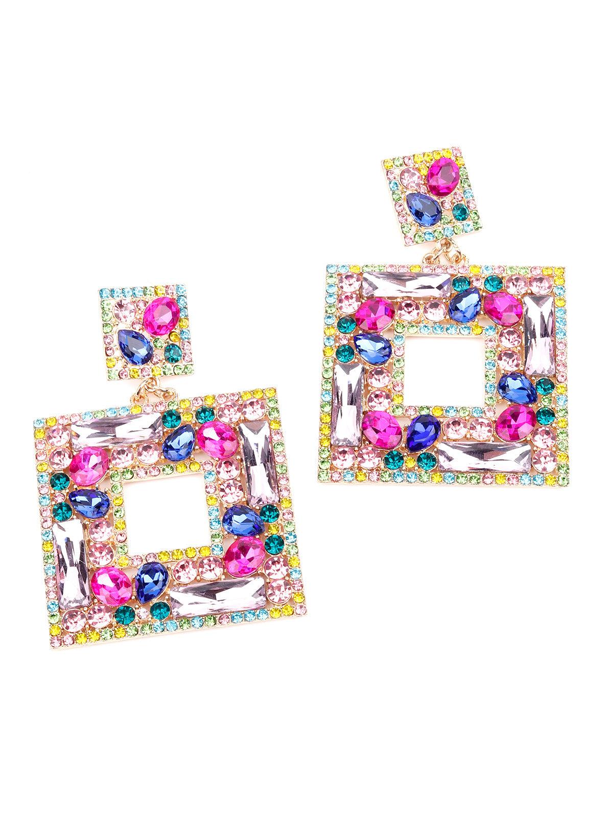 Women's Multicolour Sqaure Shaped Drop Earring