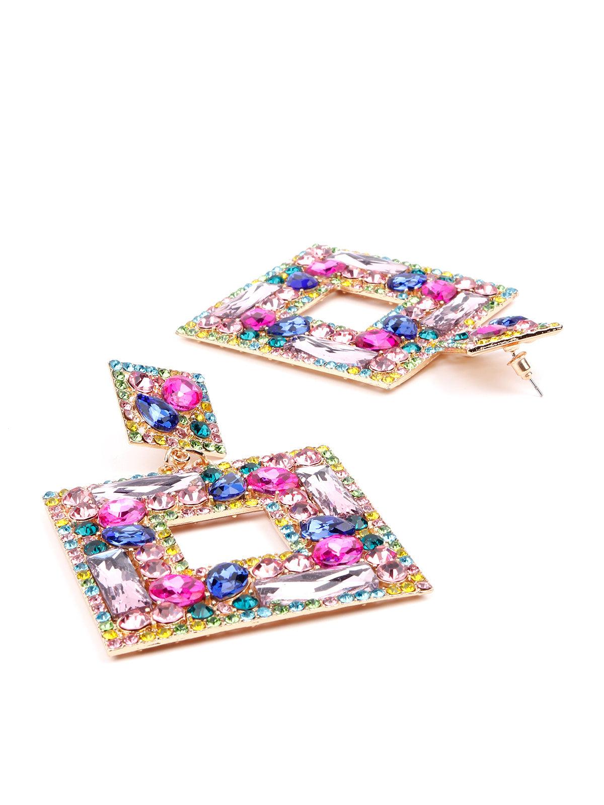 Women's Multicolour Sqaure Shaped Drop Earring