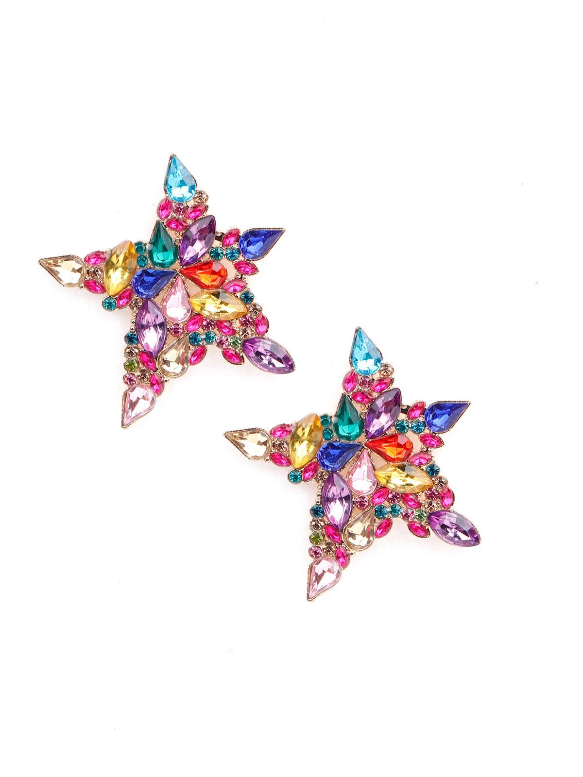 Women's Multicoloured Gemstone Embellished Star Shaped Earring