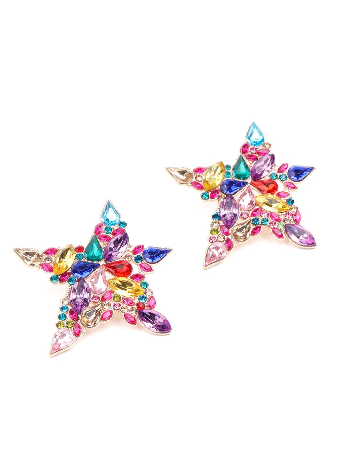 Women's Multicoloured Gemstone Embellished Star Shaped Earring