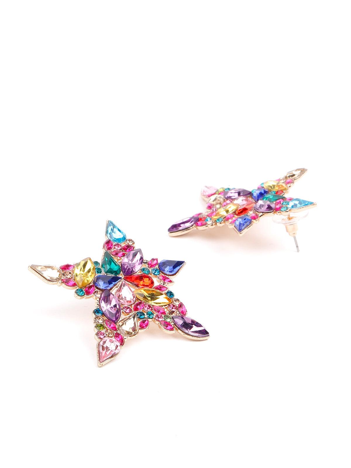 Women's Multicoloured Gemstone Embellished Star Shaped Earring