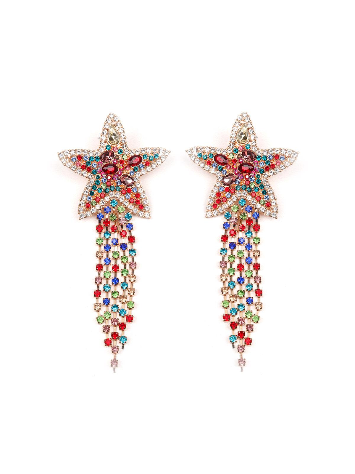 Women's Multicoloured Star-Shaped Tassel Drop Statement Earring