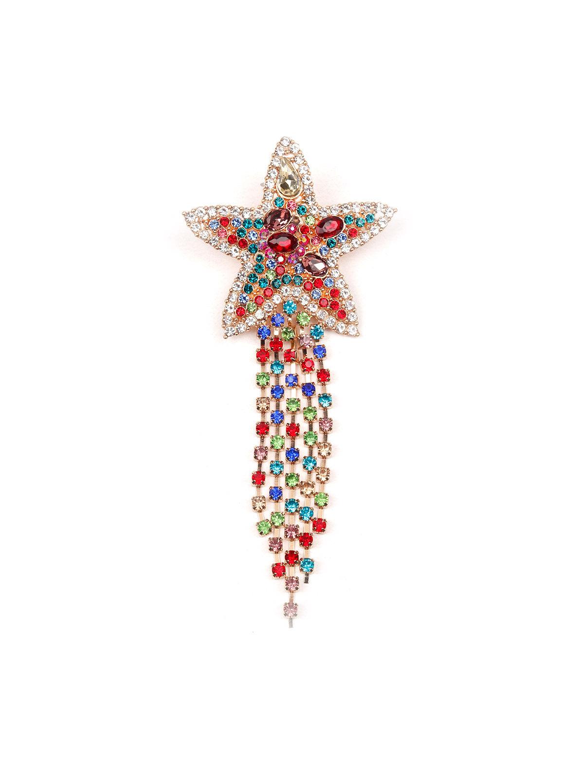 Women's Multicoloured Star-Shaped Tassel Drop Statement Earring
