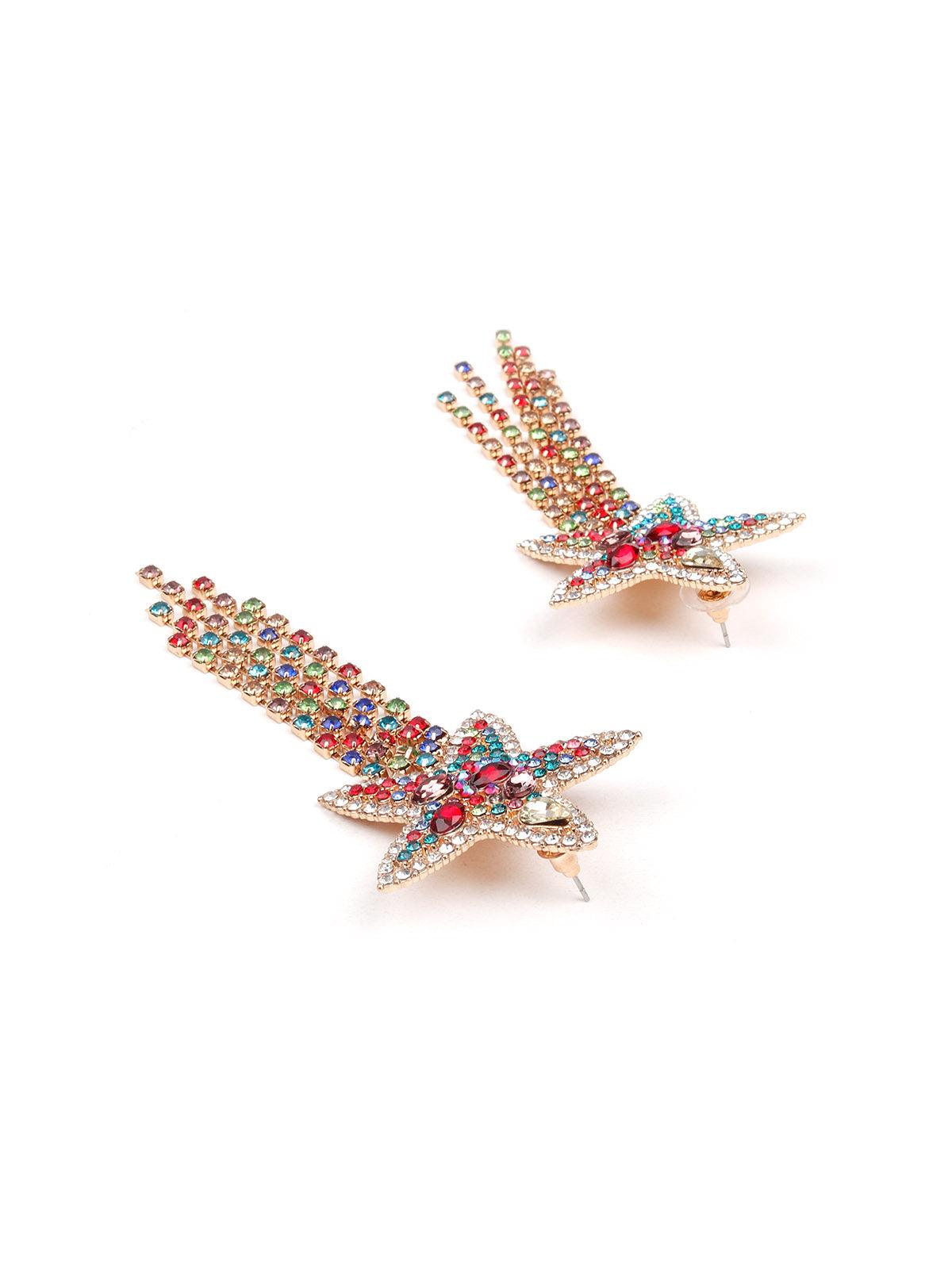 Women's Multicoloured Star-Shaped Tassel Drop Statement Earring