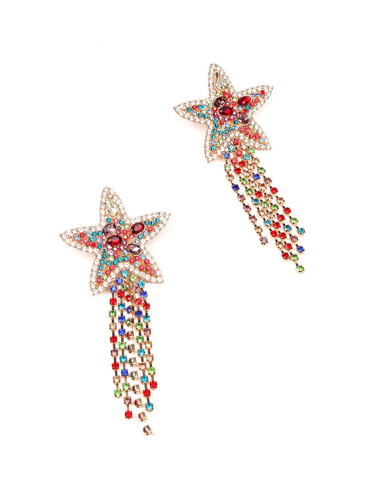 Women's Multicoloured Star-Shaped Tassel Drop Statement Earring