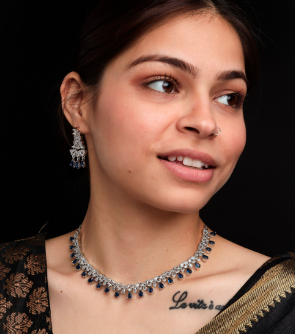 Women's American Diamond Sleek Necklace Set with Matching Earrings