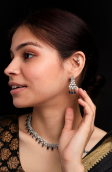 Women's American Diamond Sleek Necklace Set with Matching Earrings