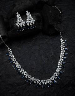 Women's 
American Diamond Sleek Necklace Set with Matching Earrings - StileAdda