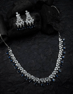 Women's American Diamond Sleek Necklace Set with Matching Earrings