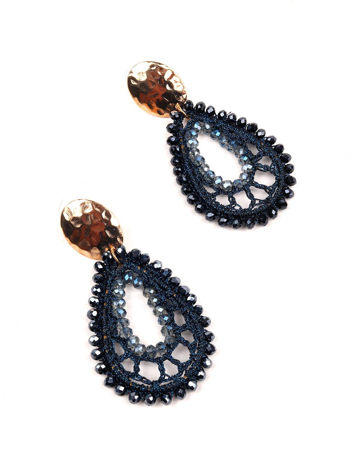 Women's Navy Blue Beaded Teardrop Earring