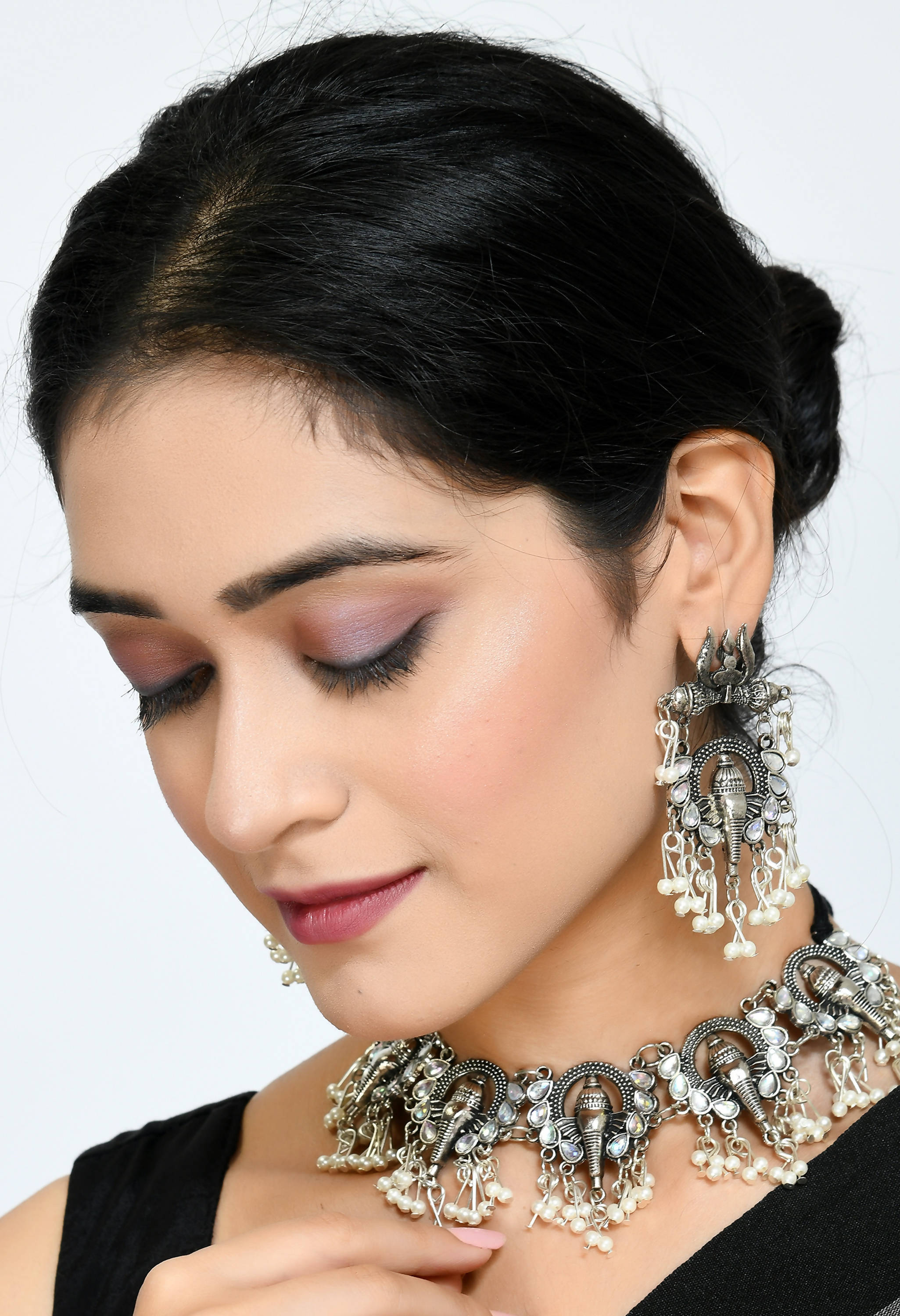 Kamal Johar Silver-Plated Ganesha Design Necklace with Ear