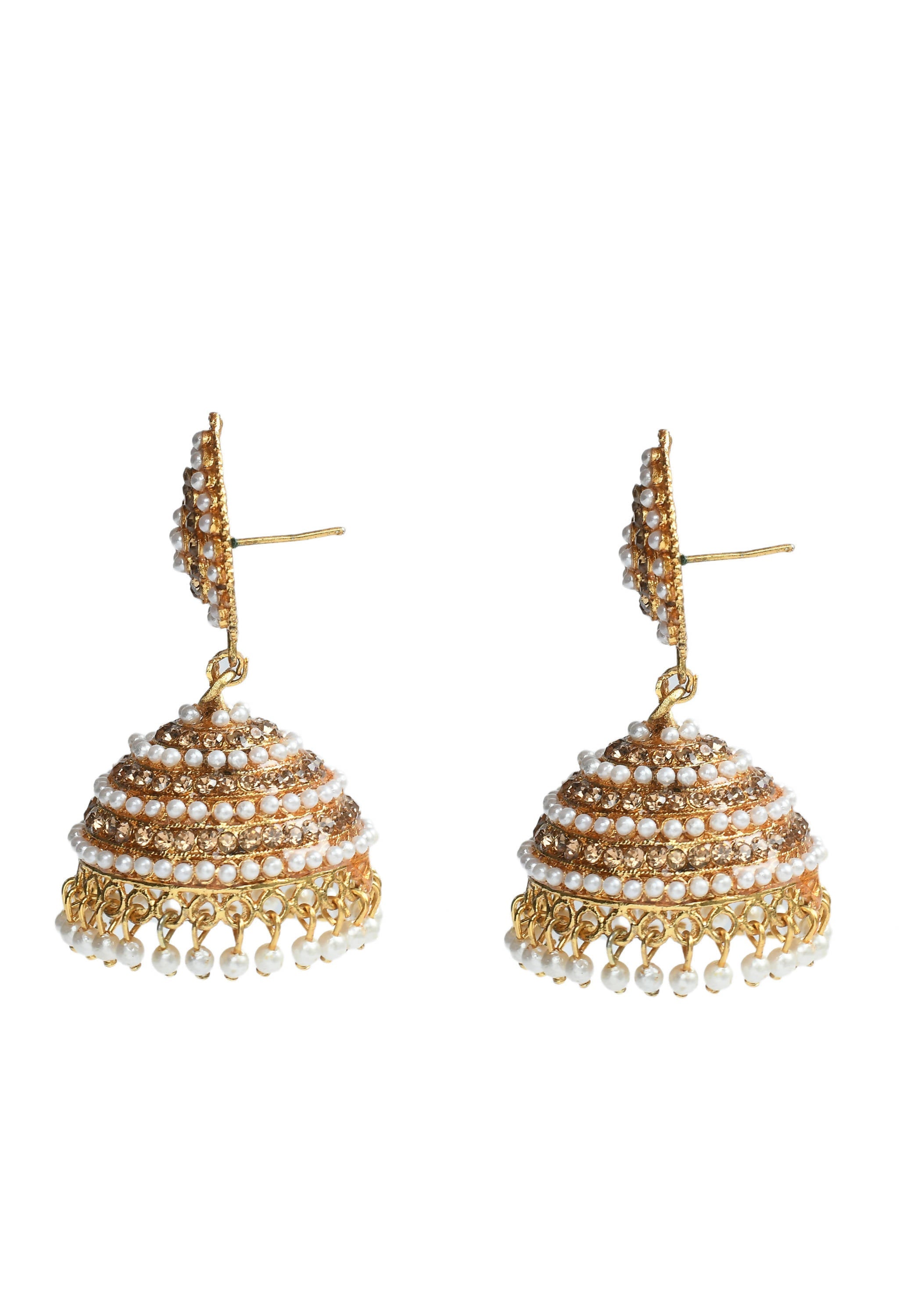Johar Kamal Traditional leaf design Jhumka with stone & Pearl Ear