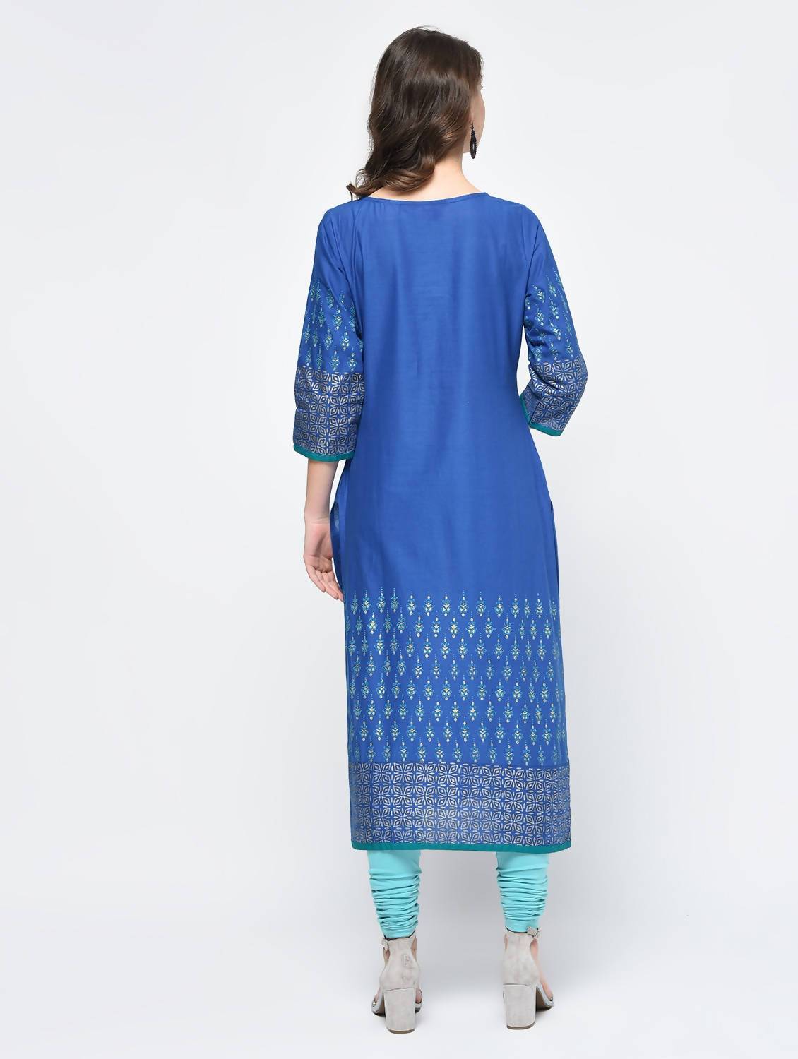 Women's Royal Blue Hand Block Print Straight Kurta Only