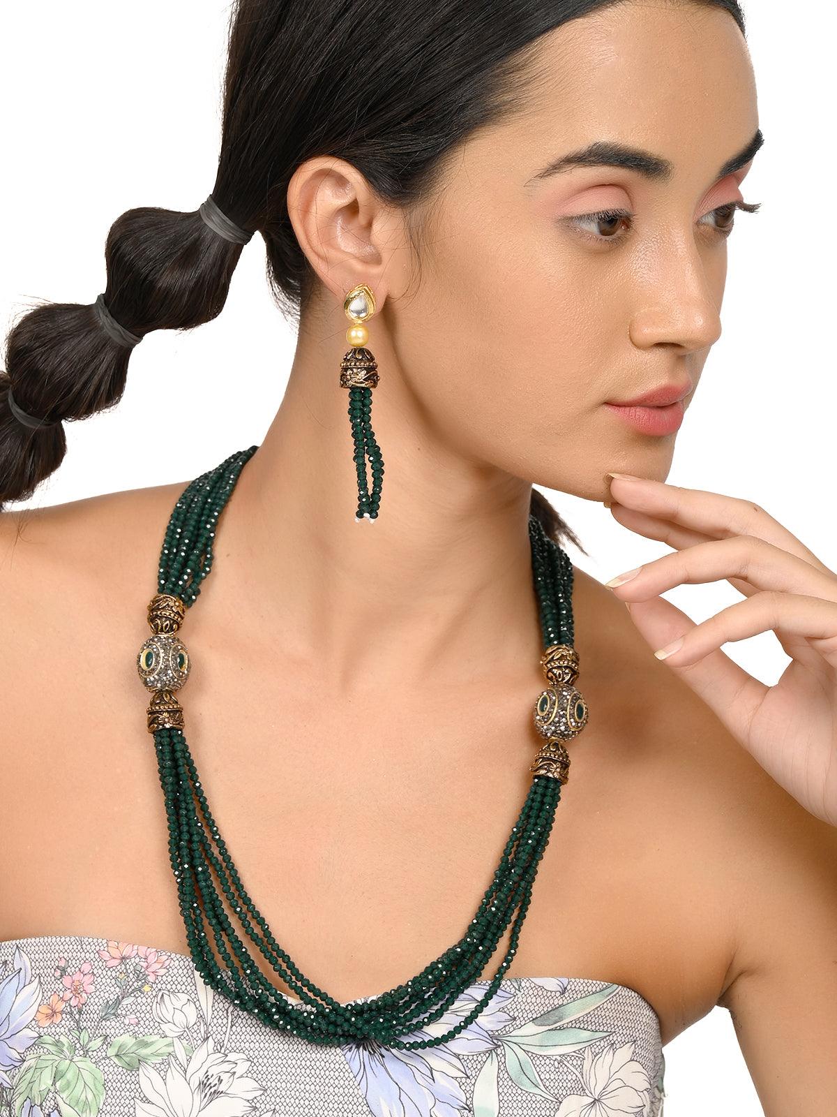 Women's Olive Green Layered Necklace Set For Wome