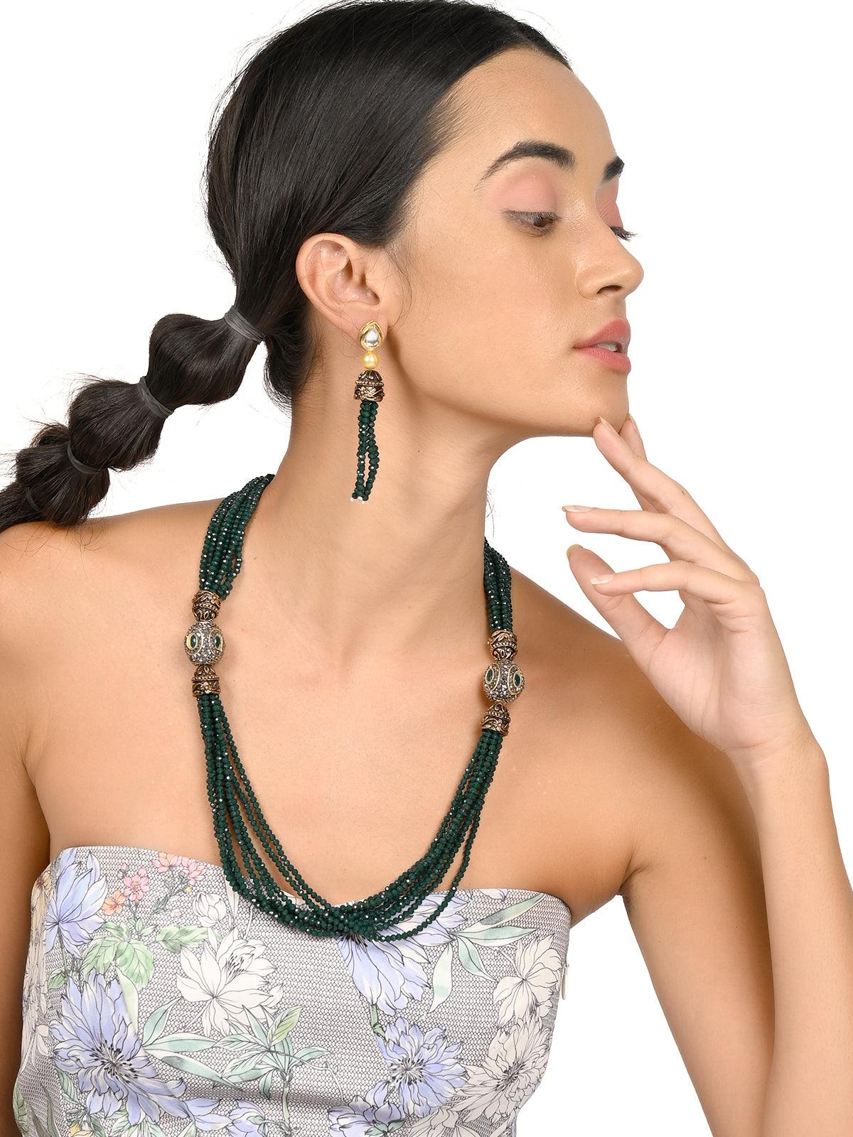 Women's Olive Green Layered Necklace Set For Wome