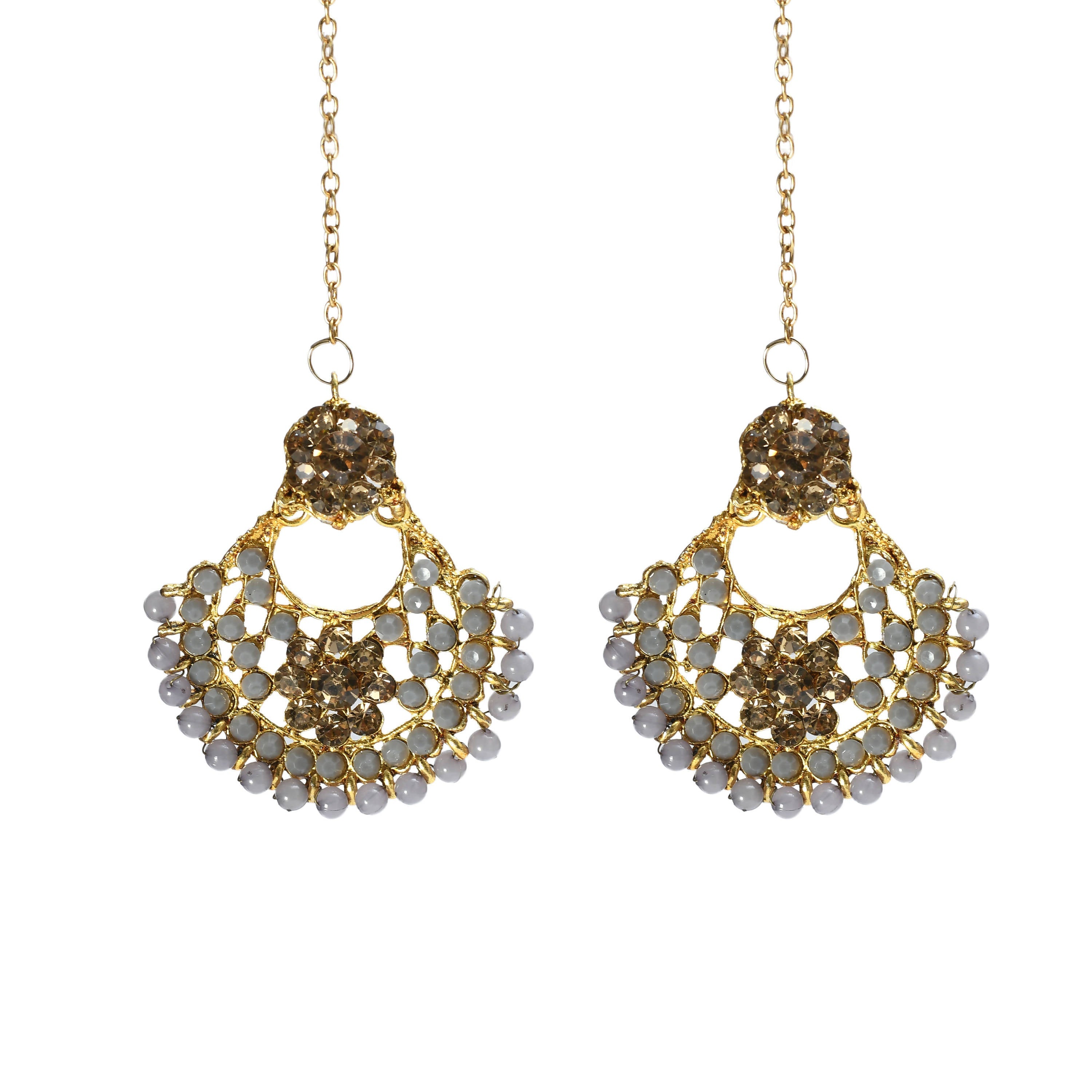Kamal Johar Grey Color Pearls Necklace with Earrings & Tikka Mangal